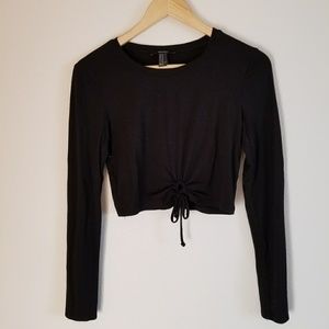 Black Front Tie Long SleeveCrop Top